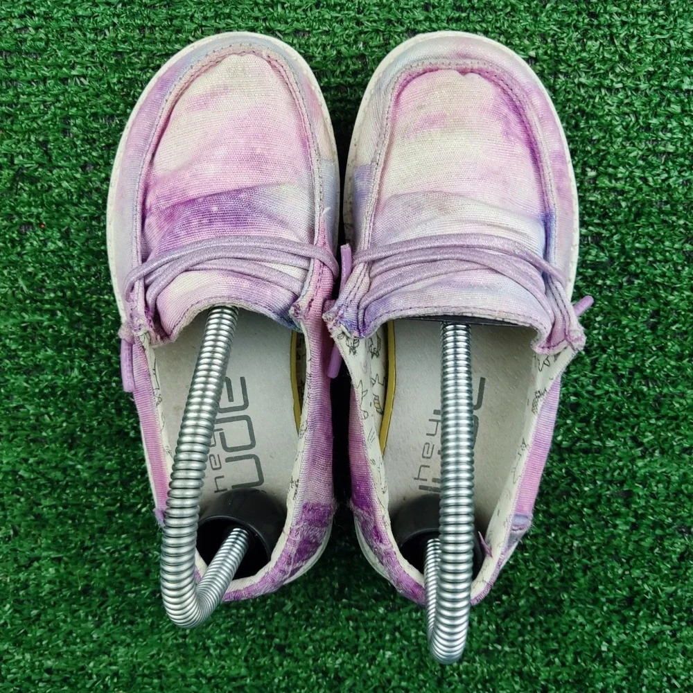 Hey Dude Shoes Kids Size 12 Purple Wendy Youth Unicorn Dreamer Tie Dye Loafers